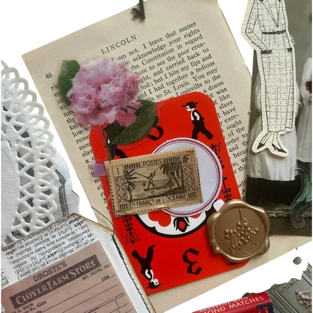 20 Pc Vintage Style Junk Journal Kit Ephemera Pack Matchbook Wax Seal Key Tag